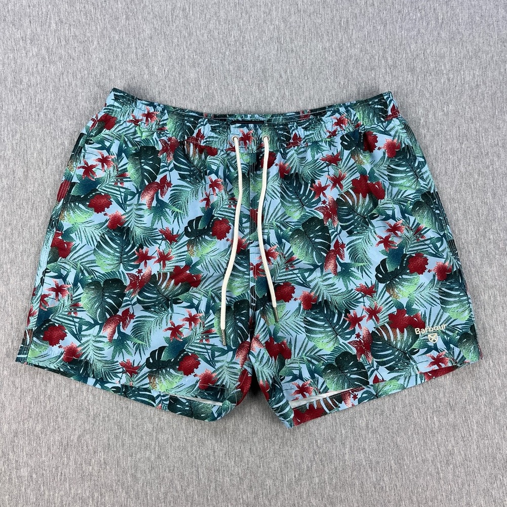 Barbour Swim Trunks Mens XL Blue Floral Tropical Beach 5" Inseam Mesh-Lined